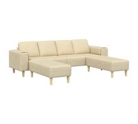 Sofá moderno rectangular de poliéster con relleno de espuma y patas marrones, ideal para salón contemporáneo, color crema, dimensiones 250x188x76 cm, capacidad 4 personas