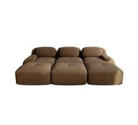 Sofá modular 3 plazas - 3 pufs, brazos anchos, tapizado en cordón, sin montaje - marrón