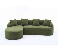 Sofá modular 3 plazas - chaise longue izquierda, forma en l, diseño curvo, tapizado en chenilla, sin montaje, cómodo y moderno - verde