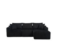 Sofá modular 3 plazas - chaiselongue, 5 cojines, bolsillos, soporte bebidas, espuma densa - negro