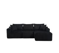 Sofá modular 3 plazas - chaiselongue, 5 cojines, bolsillos, soporte bebidas, espuma densa - negro