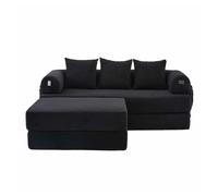 Sofá modular 3 plazas - combinable, con cojines cómodos, marco de metal, y bolsillo lateral - negro