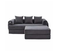 Sofá modular 3 plazas - con hocker, estructura de metal, 3 cojines cómodos, cojín de espuma densa - color gris oscuro