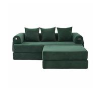 Sofá modular 3 plazas - con hocker, estructura de metal, 3 cojines, extra acolchado, versátil - verde esmeralda