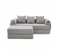 Sofá modular 3 plazas - con hocker, marco de metal resistente, cojines cómodos, cojín extra grueso - color gris claro