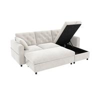 Sofá modular 3 plazas fija panorámico de terciopelo con almacenaje,beige
