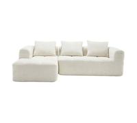 Sofá modular 3 plazas - l-sofa con chaiselongue, cojines y bolsillo lateral - beige