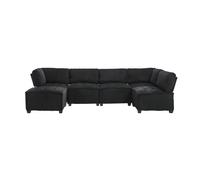 Sofá modular 308 cm - 6 plazas, corduroy, ergonómico, con bolsillos de almacenamiento, convertible en u/l forma o sofá cama, estructura de madera y metal, fácil montaje - negro