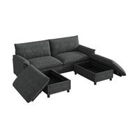 Sofá modular 4 plazas fija panorámico de tela,negro