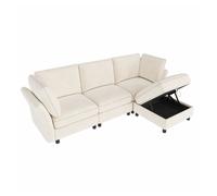 Sofá modular 4 plazas fija reversible de tela,beige