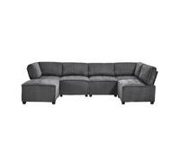 Sofá modular 6 plazas 308 cm - corduroy, ergonómico, con almacenamiento, convertible en u/l/sofá cama, estructura de madera y metal, fácil montaje - gris