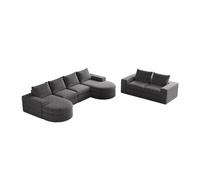 Sofá modular 6 plazas - chenilla curvada con chaise longue sin estructura - gris