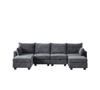 Sofá modular 6 plazas - chenilla, forma de u, con almacenamiento y chaise longue - gris
