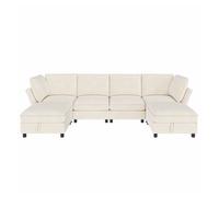 Sofá modular 6 plazas fija panorámico de tela,beige