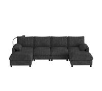 Sofá modular 6 plazas fija panorámico de tela,gris