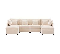 Sofá modular 6 plazas - l-fórmico, con reposapiés extraíble - beige