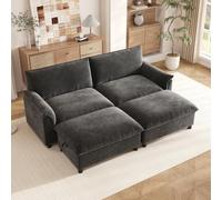 Sofá modular Cloud 216 cm, forma de U, asiento profundo, chenilla gris, 2 | Respaldo alto, 2 taburetes móviles de almacenamiento, cama de invitados, 216 x 77 x 82 cm, para salón
