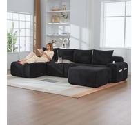 Sofá modular, cómodo sofá esquinero, tela de terciopelo y diseño ergonómico, sofá grande de 5 plazas, acolchado de espuma de memoria, construcción robusta y cómodos reposabrazos (negro)