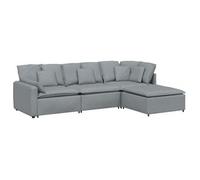 Sofá Modular Con Reposapiés Y Cojines, Tejido Gris Claro Vidaxl