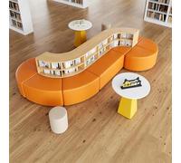 Sofá modular curvado de recepción con estantería, salón seccional de piel sintética para sala de espera, banco, biblioteca, oficina