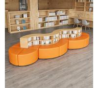 Sofá modular curvado de recepción con estantería, salón seccional de piel sintética para sala de espera, banco, biblioteca, oficina