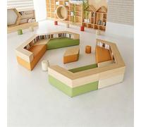Sofá modular curvado para biblioteca, centro de asiento de tela para estudio, librería y vestíbulo