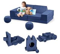 Garvee Sofá Modular De 12 Piezas Para Niños: Sofá Seccional DIY Para Sala De Juegos, Dormitorio y Guardería. Espuma Suave, Plegable, Funda Extraíble, Muebles Creativos Para Niños y Niñas, Azul Marino.