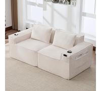 Sofá Modular de 2 Plazas de Pana, Salón, Beige, 188.00x90.00x75.00 cm
