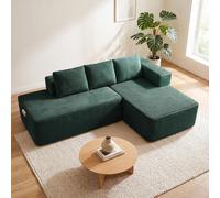 Sofá modular de 228 cm con función de cama, tapizado en pana. Sofá chaise longue con estructura metálica en la parte trasera, diseño en forma de L y sistema de apertura para convertirlo en cama