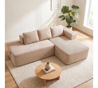 Sofá modular de 228 cm con función de cama, tapizado en pana. Sofá chaise longue con estructura metálica en la parte trasera, diseño en forma de L y sistema de apertura para convertirlo en cama
