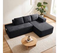 Sofá modular de 228 cm con función de cama, tapizado en pana. Sofá chaise longue con estructura metálica en la parte trasera, diseño en forma de L y sistema de apertura para convertirlo en cama