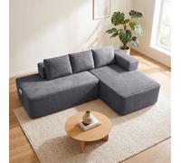 Sofá modular de 228 cm con función de cama, tapizado en pana. Sofá chaise longue con estructura metálica en la parte trasera, diseño en forma de L y sistema de apertura para convertirlo en cama