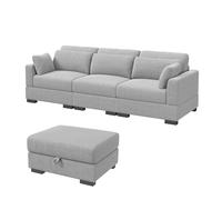 Sofá modular de 3 plazas con otomana de almacenamiento, asientos reclinables, cojines deslizantes, incluye puffs y cojines, sofá seccional gris para sala de estar