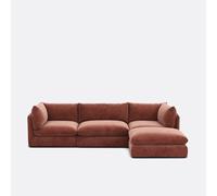 Sofá modular de 3 plazas con reposapiés, poliéster jaspeado, MALO. Talla 3 plazas. Color Ladrillo rosado