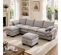 Sofá Modular de 4 Plazas con Pana, para Salón y Oficina, Gris Claro