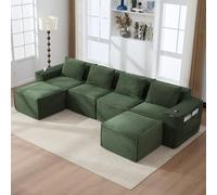 Sofá Modular de 4 Plazas con Pana, Salón, Verde, Juego de 6 Piezas
