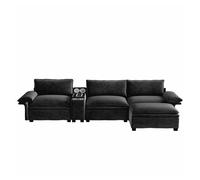 Sofá modular de 4 plazas en forma de l 315 cm - sofá cloud de chenilla con almacenamiento, otomana, carga inalámbrica, altavoz, luces y 2 portavasos - negro