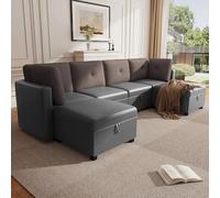 Sofá modular de 6 módulos en forma de U con espacio de almacenamiento, sofá de esquina multifuncional para sala de estar, convertible en sofá en forma de L, sillón individual, terciopelo + pana