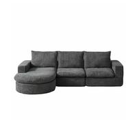 Sofá modular de chenilla 3 plazas - diseño con elementos curvos, sofá en l con chaise longue, comprimido, sin estructura, espuma de compresión, sin montaje - gris