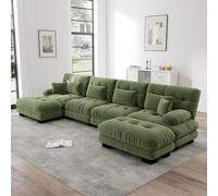 Sofá Modular de Chenilla, Conjunto en U para Salón, Verde, 406x145x81 cm