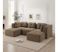 Sofá Modular de Pana con Otomana, Salón, Marrón, 297.00x177.00x69.00 cm