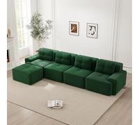 Sofá modular de pana de 4 plazas con chaise longue, perfil bajo, antideslizante, no requiere montaje, ideal para sala de estar, espacios acogedores, muebles modernos y cómodos