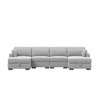 Sofá Modular de Pana Gris 330 cm, Sofá Seccional Insertable con Reposabrazos Izquierdo y Derecho, Asientos Individuales, Almacenaje y Cojines