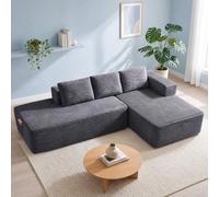 Sofá modular de tres plazas COMHOMA con función de cama, 255 cm, tapizado en pana. Sofá chaise longue con estructura metálica en la parte trasera, en forma de L, con mecanismo de cama