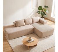 Sofá modular de tres plazas COMHOMA con función de cama, 255 cm, tapizado en pana. Sofá chaise longue con estructura metálica en la parte trasera, en forma de L, con mecanismo de cama