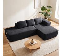 Sofá modular de tres plazas COMHOMA con función de cama, 255 cm, tapizado en pana. Sofá chaise longue con estructura metálica en la parte trasera, en forma de L, con mecanismo de cama