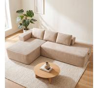 Sofá modular de tres plazas COMHOMA con función de cama, 255 cm, tapizado en pana. Sofá chaise longue con estructura metálica en la parte trasera, en forma de L, con mecanismo de cama