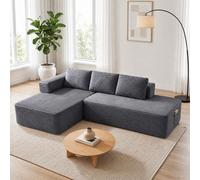 Sofá modular de tres plazas COMHOMA con función de cama, 255 cm, tapizado en pana. Sofá chaise longue con estructura metálica en la parte trasera, en forma de L, con mecanismo de cama
