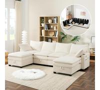 Sofá Modular en Forma de L de Pana, para Salón, Beige, 280 x 152 x 83 cm