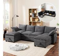 Sofá Modular en Forma de L de Pana, para Salón, Gris, 280x151x82 cm